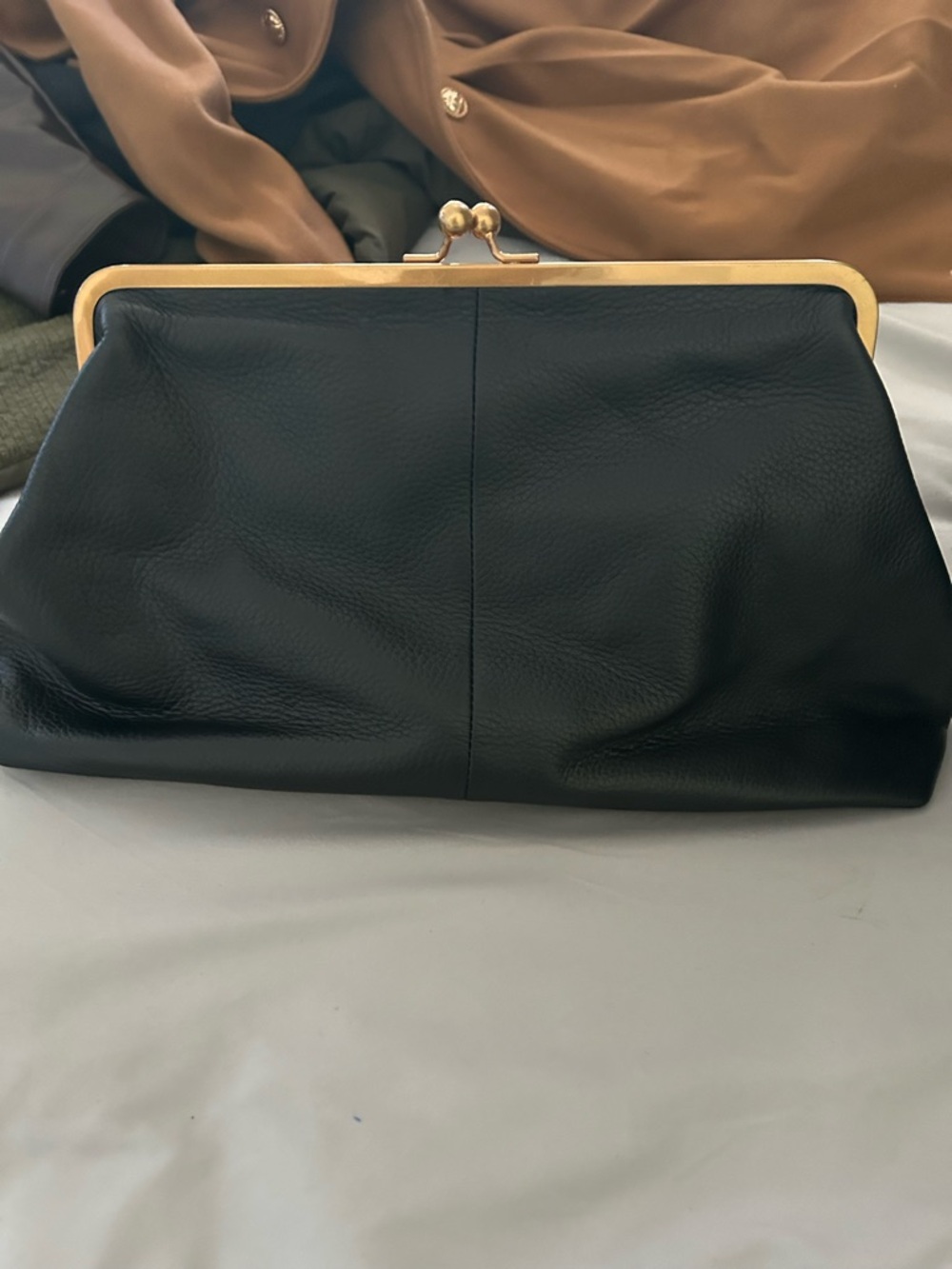 Classic Black Leather Frame-Top Tote with Gold Accent - Picture 2 of 5